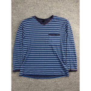 Calida Shirt Mens Large Blue Striped Long Sleeve Pocket Cotton Pajama Top Soft